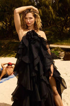 Flowering Girl Women halterneck flounced maxi dress in black