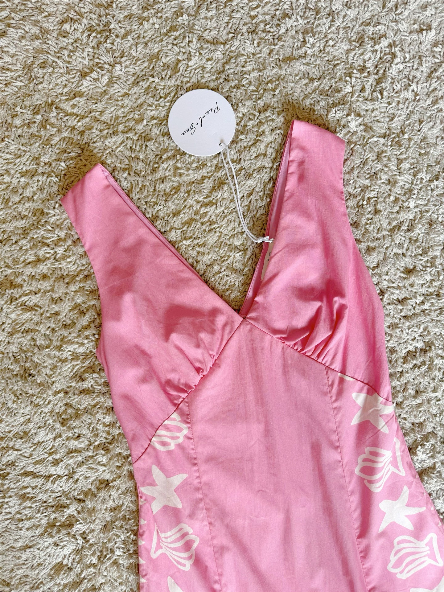 sea star shell print pink V-neck backless short dress
