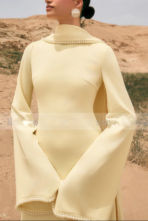 Flowering Girl Women yellow scarf nail bead flared sleeve maxi dress