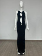 Flowering Girl Women emerald embellished cutout sleeveless maxi dress in black