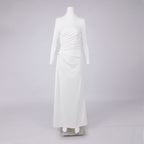 Rita Metallic Double Ball Long-Sleeve High-Slit Maxi Dress In White