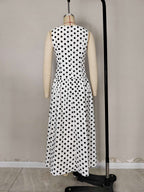 Flowering Girl Women Sleeveless Polka Dot Midi A-line Dres