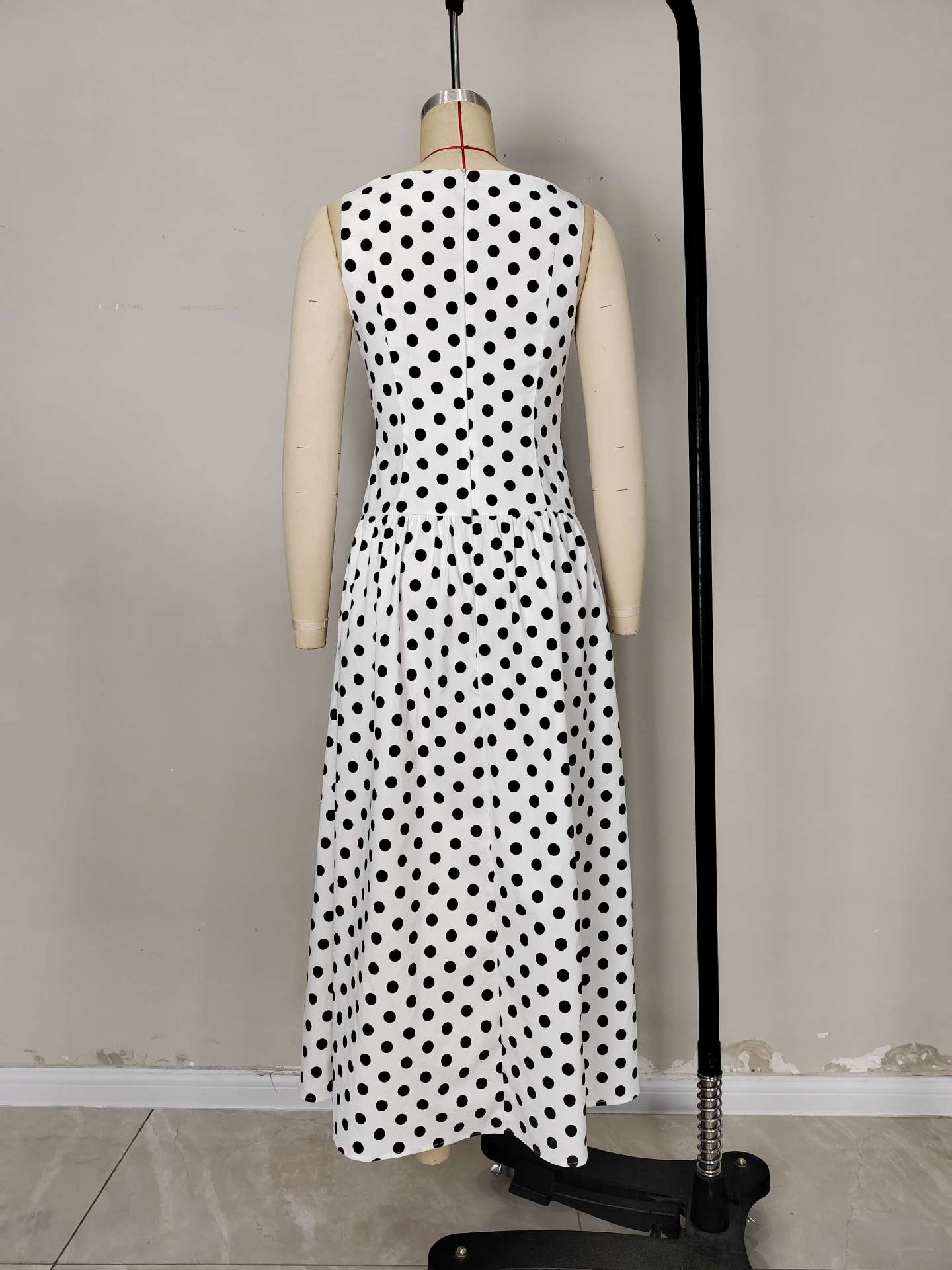 Flowering Girl Women Sleeveless Polka Dot Midi A-line Dres