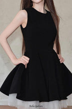 Flowering Girl Women carol mesh stitching sleeveless tutu dress in black