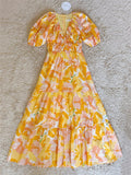Puff Sleeve V-Neck Tiered Floral Maxi Dress
