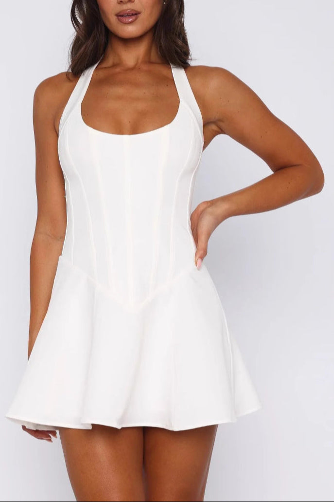Flowering Girl Women Roxanne Backless Halter Mini Dress In White
