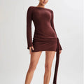 Flowering Girl Women brown long sleeve knitted mini dress