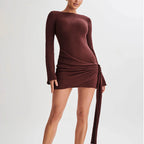 Flowering Girl Women brown long sleeve knitted mini dress