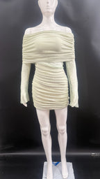 Matcha Lace Strapless Spliced Knitted Mini Dress