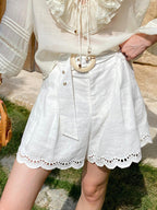 White Cotton Linen Shorts Pants