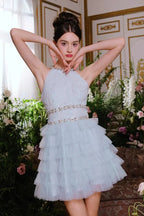 Sleeveless halter layered party Dress