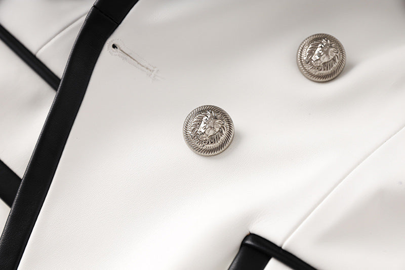 Flowering Girl Women Pu Leather Rhinestone Bottom Blazer in white
