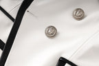 Flowering Girl Women Pu Leather Rhinestone Bottom Blazer in white