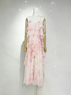 Flowering Girl Women beverly V-neck spaghetti strap chiffon maxi dress - pink