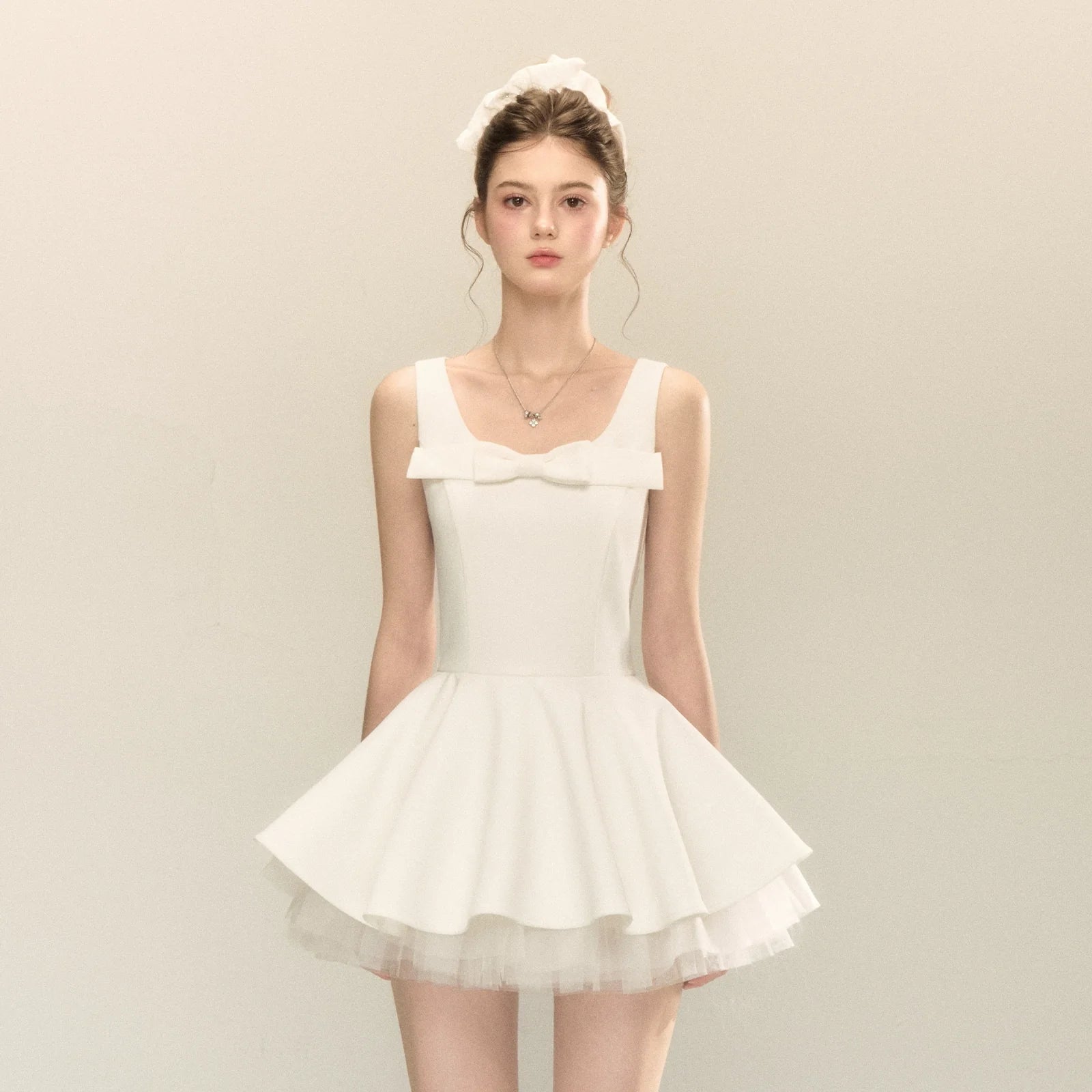 Spliced Mesh Puffy Mini Dress