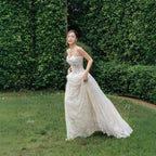 Flowering Girl Women sally 3d butterfly waist-cinching Strapless lace maxi dress - white