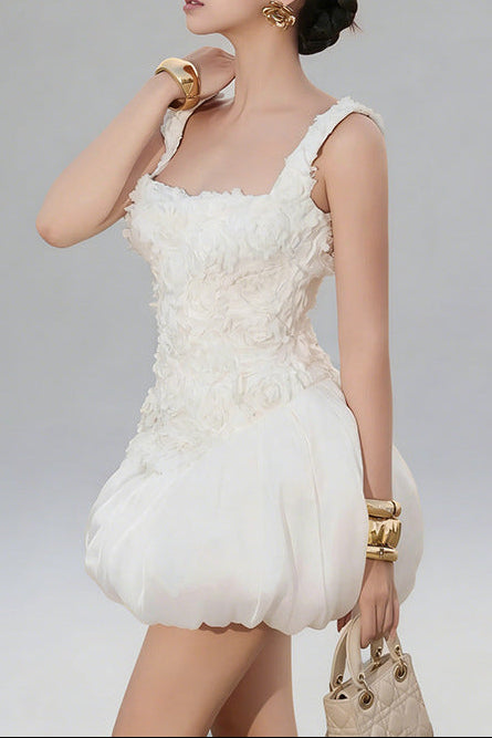 Flowering Girl Women Jocelyn Flower Embellished Puffy Mini Dress In White