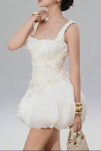 Flowering Girl Women Jocelyn Flower Embellished Puffy Mini Dress In White