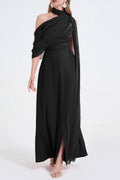 tammy Tailored One-Shoulder Detachable Collar Maxi Dress in black