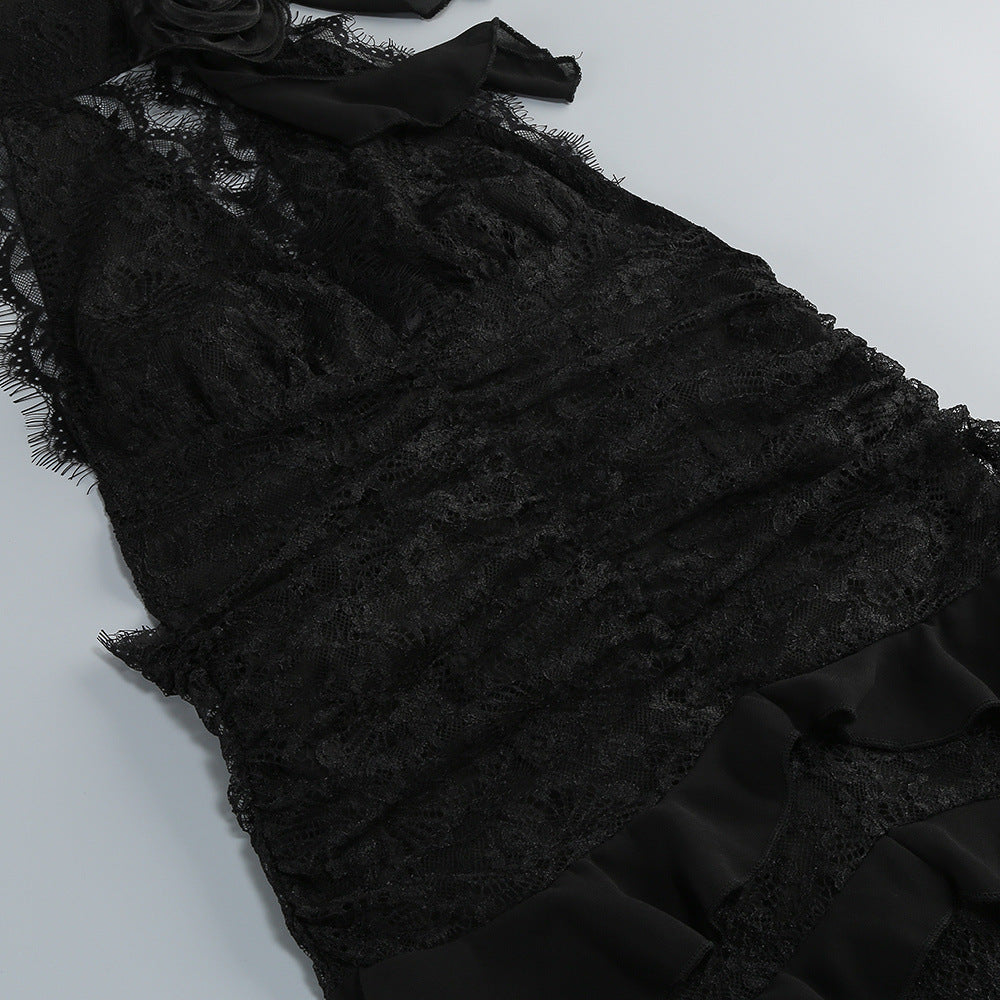 Flowering Girl Women Hulda Cotton Lace Hollow Maxi Dress In Black