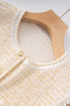 Flowering Girl Women Celeste Tweed Button-Front Vest Pleated Skirt Set In Apricot