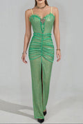 Bertha High Slit Pleated Sequin Maxi Dress In Green