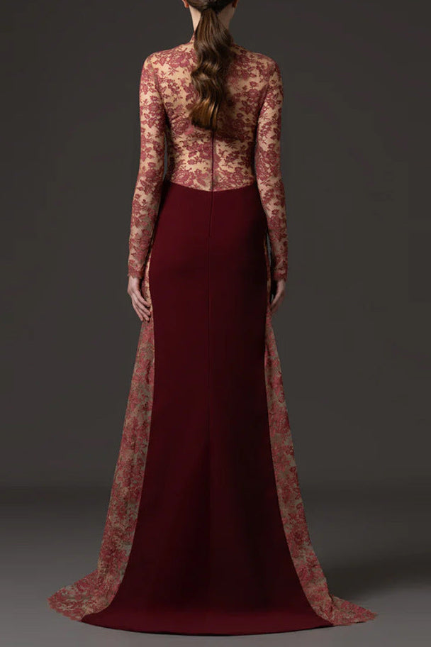 Flowering Girl Women trista Mesh embroidery patchwork maxi dress - red