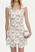 Flowering Girl Women lola Rhinestone 3D Flowers mini dress - white