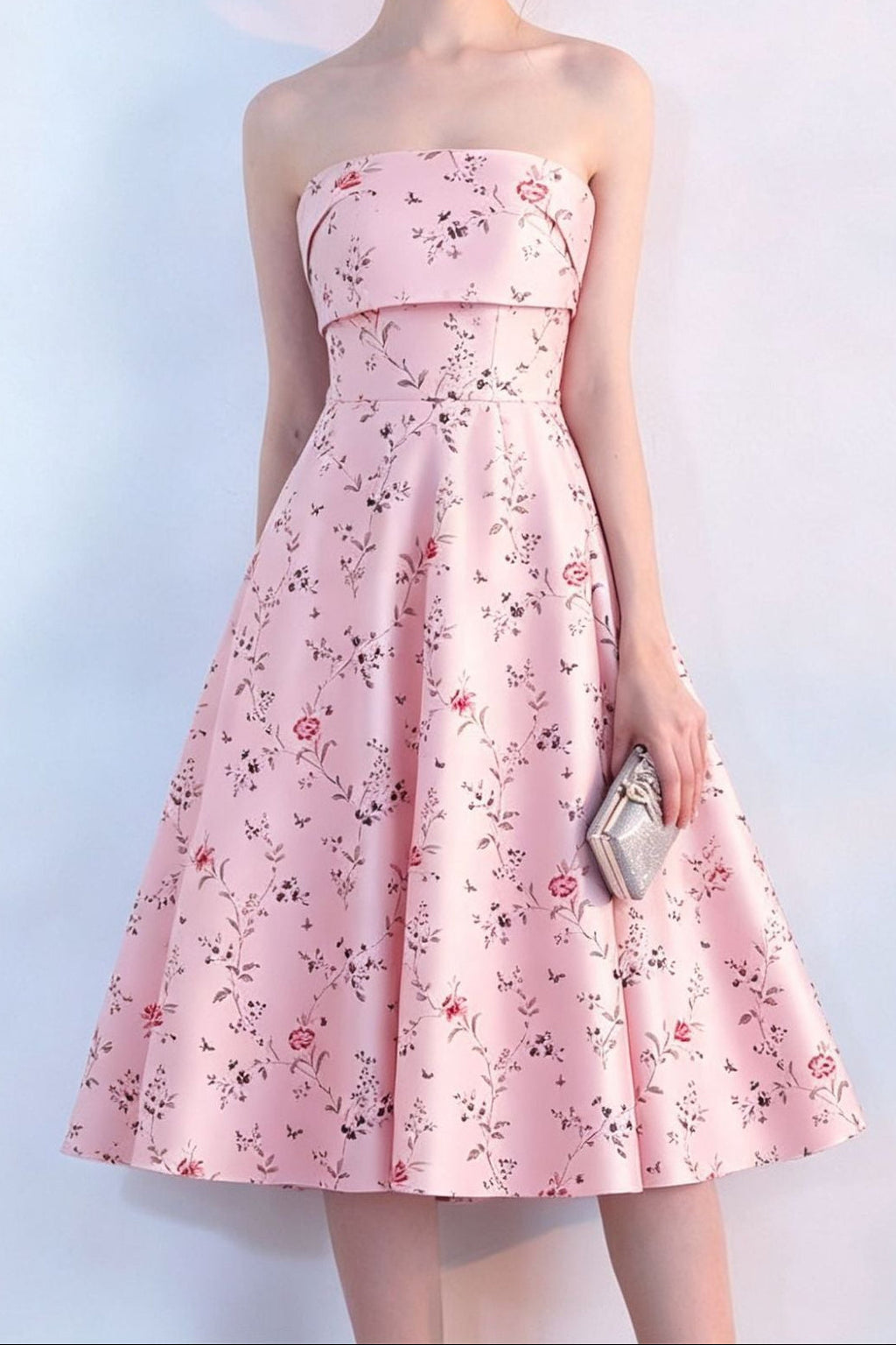 Floral Print Strapless Midi Dress