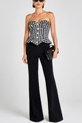 Roberta Black Check Tweed Sequin Top