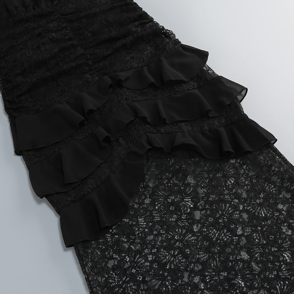 Flowering Girl Women Hulda Cotton Lace Hollow Maxi Dress In Black