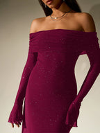 Sprinkled Strapless Long-Sleeved Maxi Dress