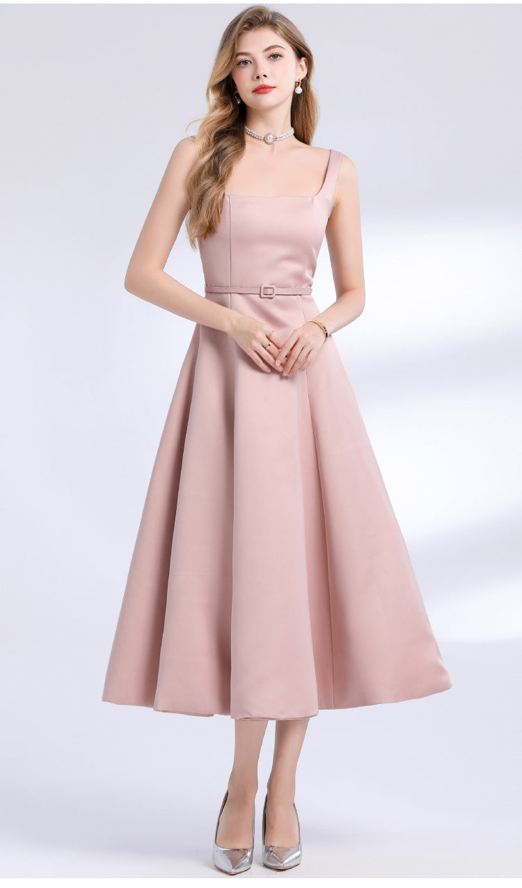 Flowering Girl Women Amelia Square Neck Satin Slip Midi Dress - Pink
