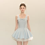 Spliced Mesh Puffy Mini Dress