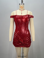 juliet sequin ruched beaded Strapless bodycon mini dress in red
