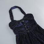 Flowering Girl Women Bonnie Halter Pleated Cutout Maxi Dress In Navy Blue