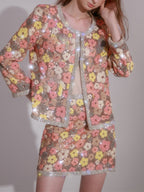Flowering Girl Women flower Diamond Top Short Skirt in pink