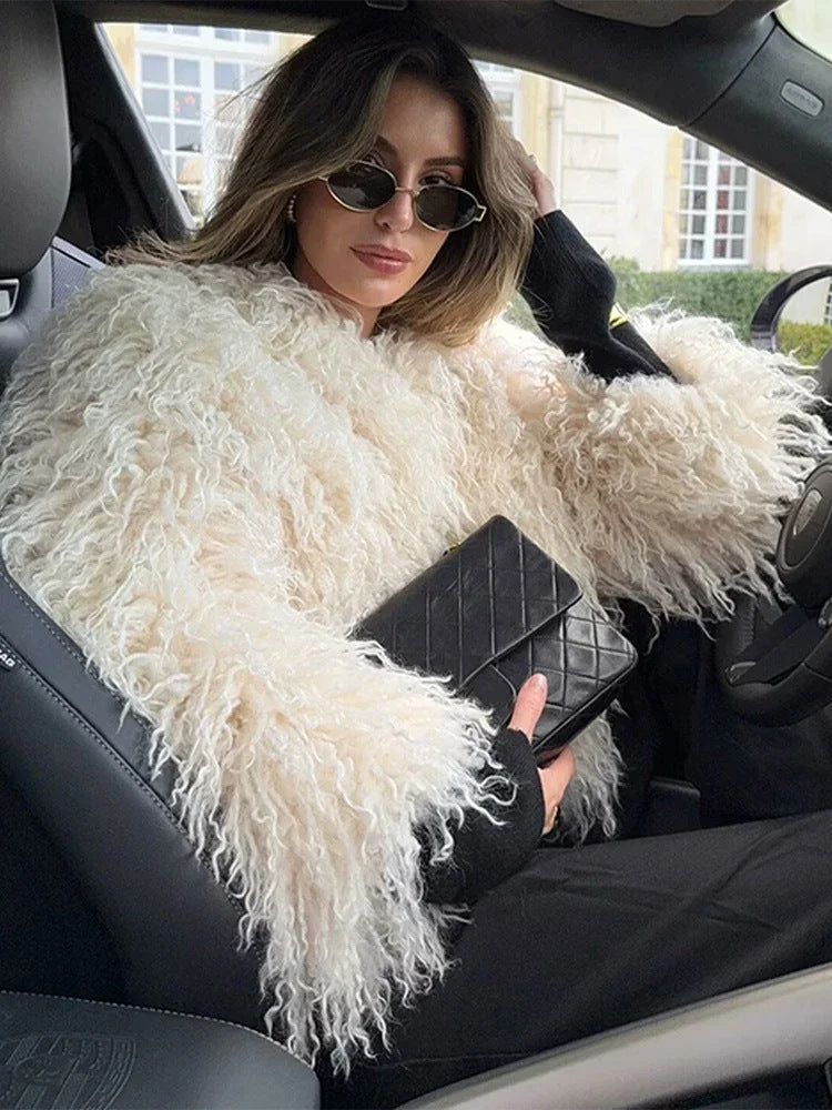 Flowering Girl Women michaelia fur lapel jacket in white