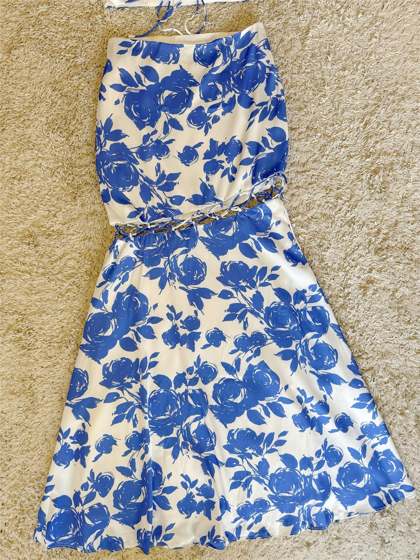 Sleeveless Tie Crop Top & Midi Skirt Floral Two-Piece Set