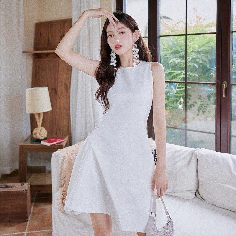 Frederica  Designer-Style Irregular, Waist-Cinching, Pleated Cocktail Mini Dress