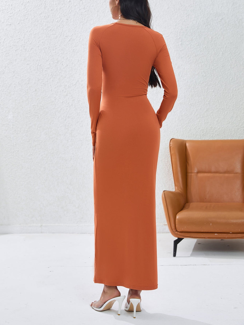 Flowering Girl Women Round neck long sleeve A-line maxi dress