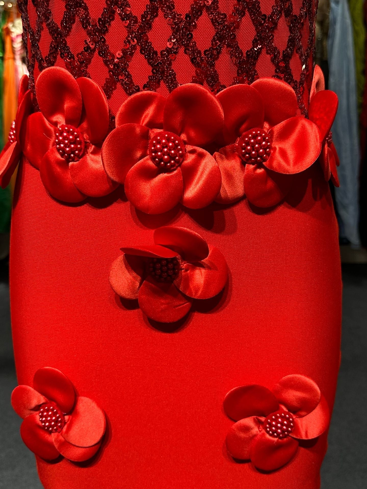 phoenix 3d flower sequin halter bandage maxi dress in red