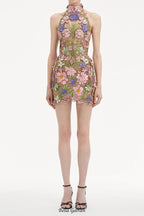 Flowering Girl Women ursula floral print Halter Neck Mini Dress