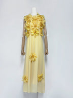 3d flower embellished sleeveless maxi dress in yellow