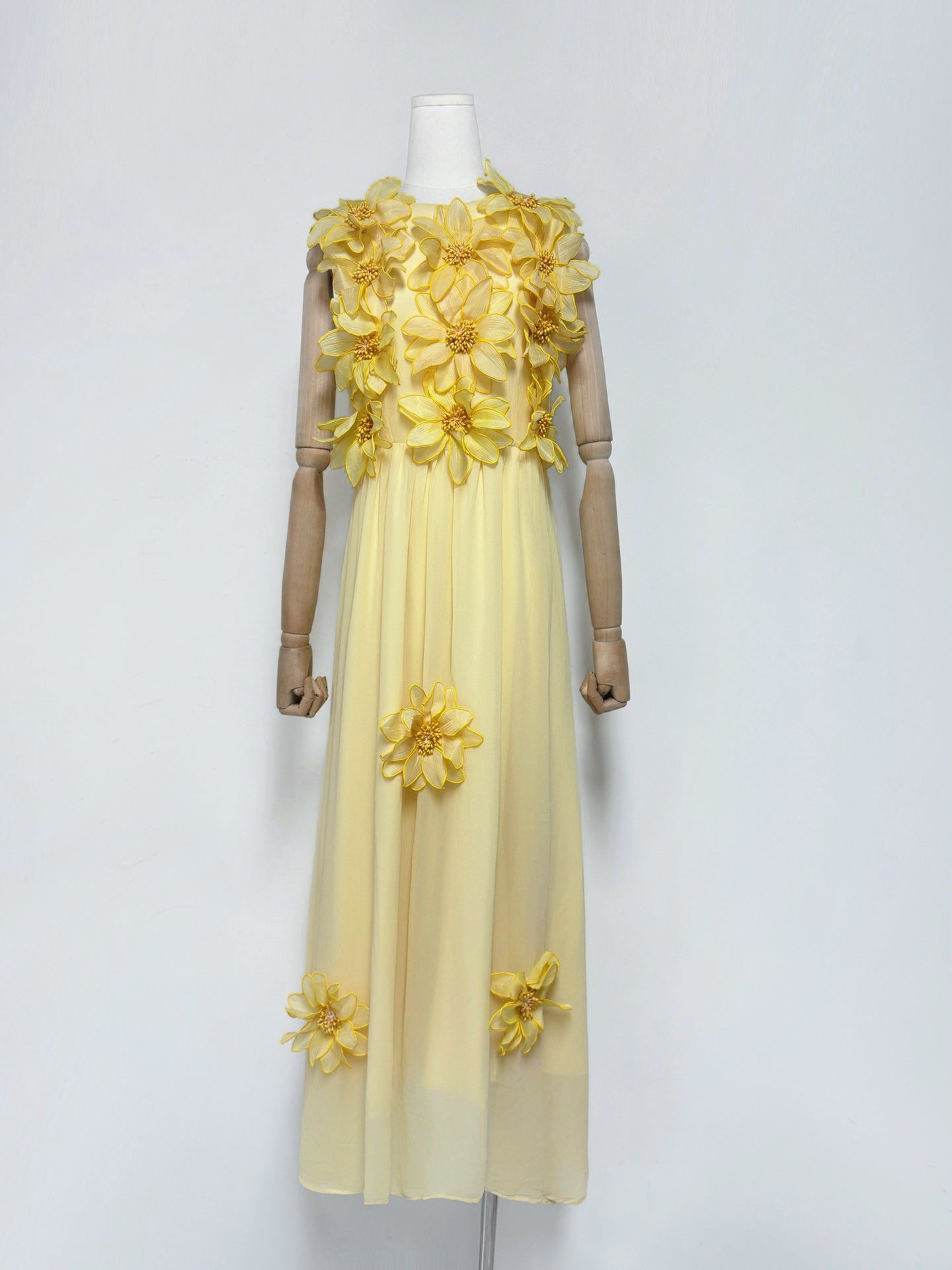 Flowering Girl Women 3d Flower Embellished Sleeveless Maxi Dress In Yellow
