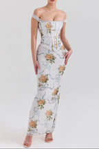 phoenix white Floral Print Fitted Corset Maxi Dress