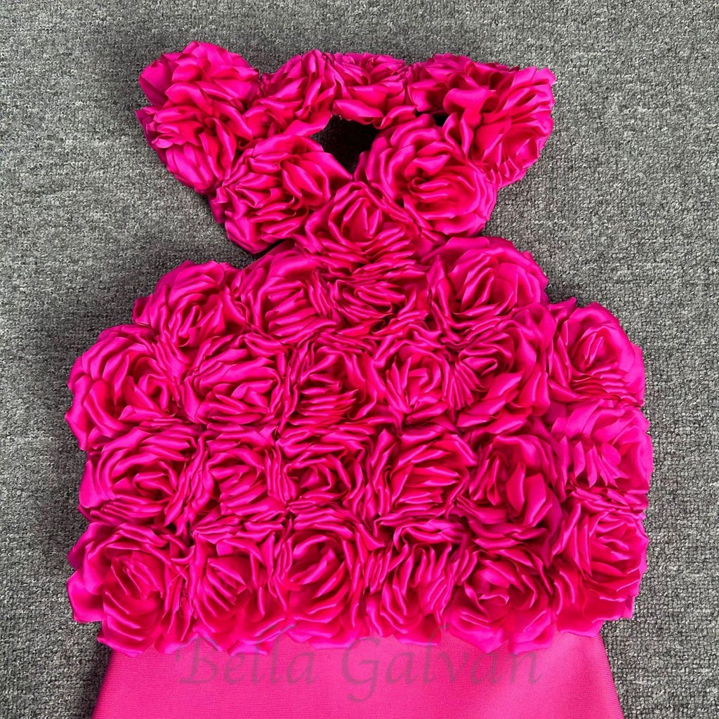 Flowering Girl Women flower bandage midi dress in hot pink