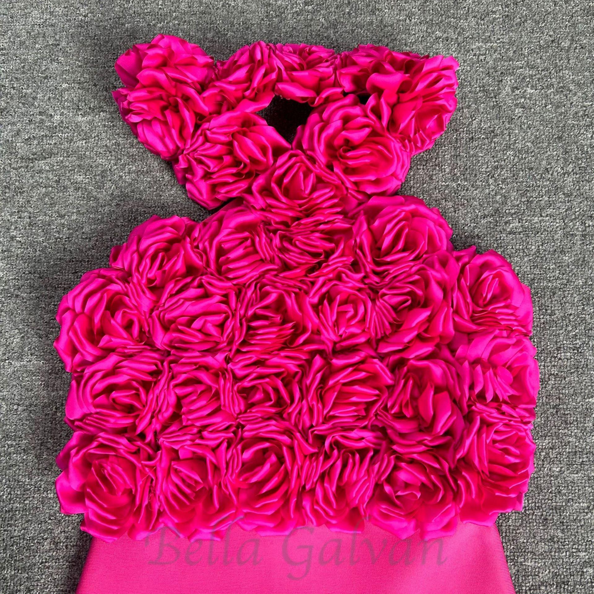 Flowering Girl Women flower bandage midi dress in hot pink