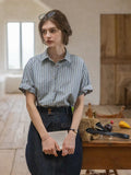 Flowering Girl Women cotton dark striped color-block patchwork shirt