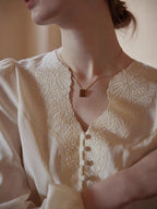 Flowering Girl Women apricot embroidered V-neck French vintage chic shirt